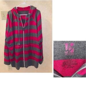Pink & Gray striped plus size full zip hoodie